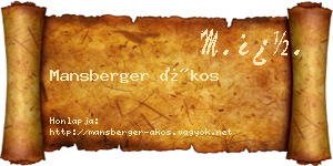Mansberger Ákos névjegykártya